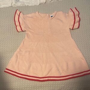 Janie and Jack NWOT Pink Knit Dress with Red Trim (6-12months)